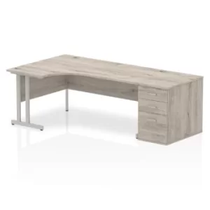 image of Impulse 1800 Left Hand Cantilever Workstation 800 Pedestal Bundle Grey Oak