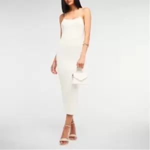 Missguided Mock Pearl Strap Rib Knit Midaxi Dress - White