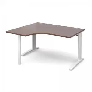 image of TR10 left hand ergonomic desk 1400mm - white frame and walnut top