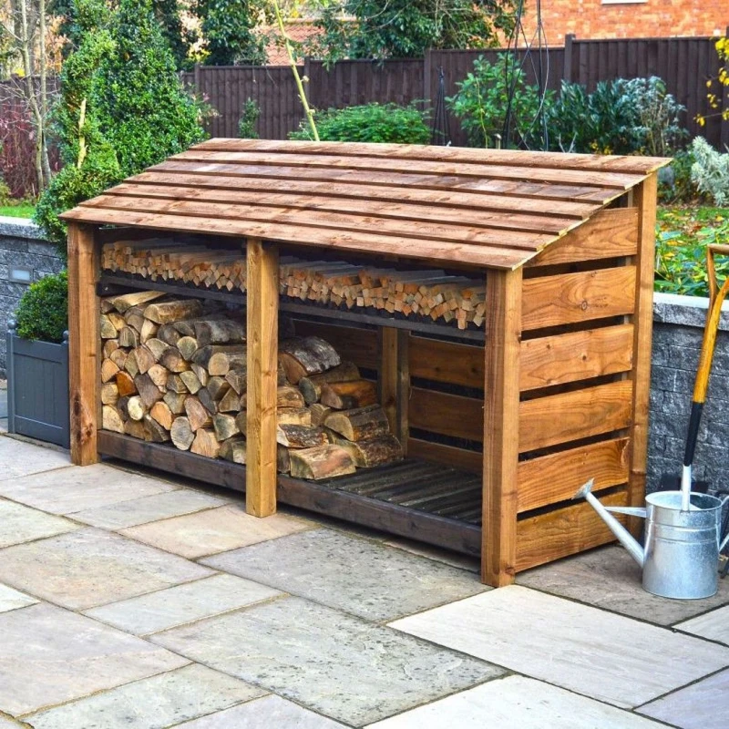 Image of Rutland County Garden Furniture Ltd Normanton 4ft Log Store with Kindling Shelf L80 x W230 x H128cm, Brown Brown Unisex