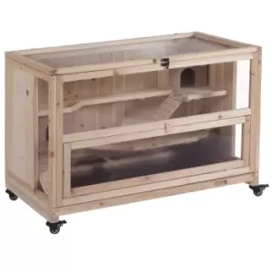 Image of Pawhut Wooden Hamster Cage 3-tier Roden Small Animals Hutch 99 X 50 X 69cm - Brown