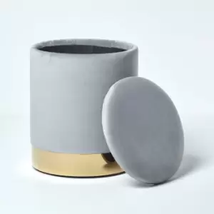 Image of Clarence Velvet Footstool with Storage, Silver Grey - Silver Grey - Homescapes