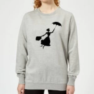 Image of Mary Poppins Flying Silhouette Womens Christmas Sweatshirt - Grey - XS