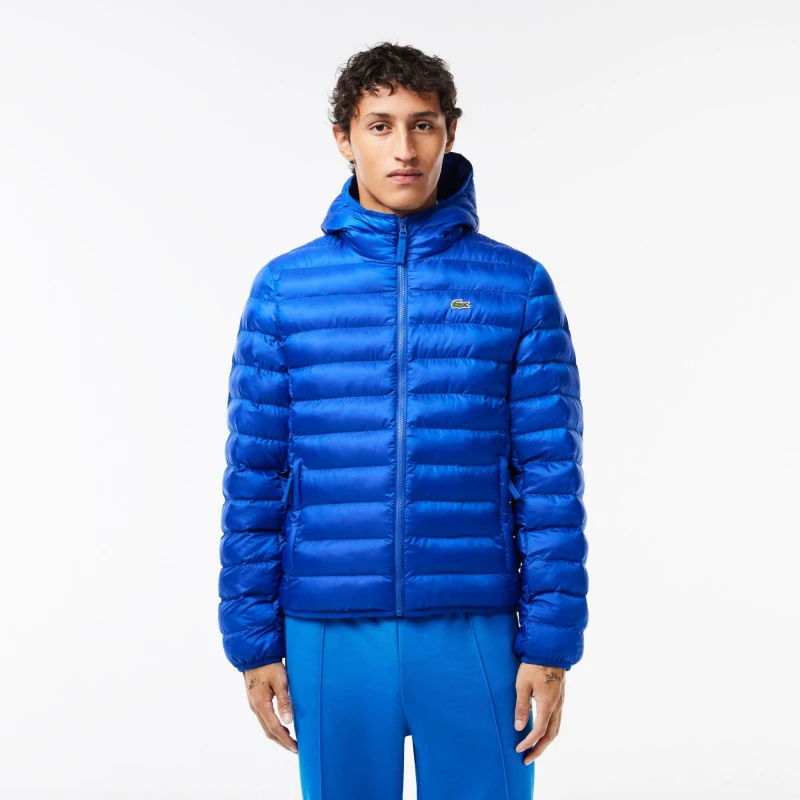 Image of Lacoste Mens Slim Fit Short Puffer Jacket Cobalt male XS