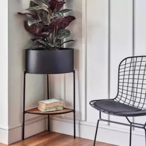 Image of Ivyline Indoor Kensington Metal Corner Planter Stand In Black - H76Cm W30Cm
