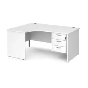 image of Office Desk Left Hand Corner Desk 1600mm With Pedestal White Top And Panel End Leg 1200mm Depth Maestro 25 MP16ELP3WH