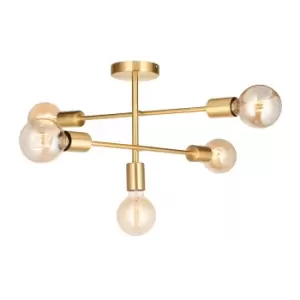 image of Studio Multi Arm Lamp Semi Flush Ceiling Lamp, Satin Brass Plate