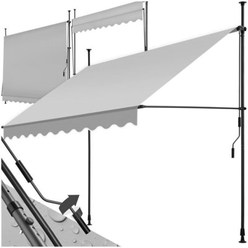 Image of Tectake Awning With Hand Crank - Pressure Fitted , Height Adjustable 250 X 180 Cm - Light Grey
