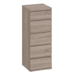 Image of Nova Narrow Chest Of 5 Drawers In Truffle Oak Effect