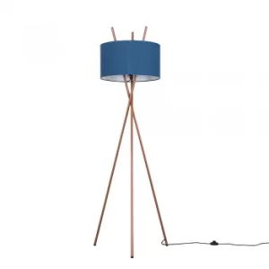 Image of Crawford Copper Tripod Floor Lamp with XL Navy Blue Reni Shade