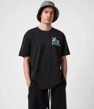 Image of AllSaints Mens Malibeau Crew T-Shirt, Jet Black, Size: XXL
