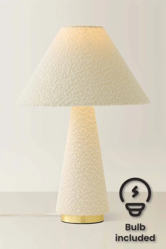 Image of ValueLights Martha Table Lamp with Conical Lamp Shade & Bulb in Cream Cream Unisex