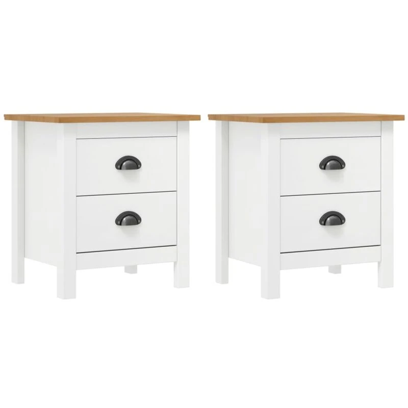 Image of VIDAXL Bedside Cabinet Hill 2 pcs White 46x35x49.5cm Solid Pine Wood Vidaxl 8719883909769