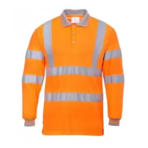 Image of Portwest Mens Hi-Vis Long Sleeve Polo Shirt (L) (Orange) - Orange