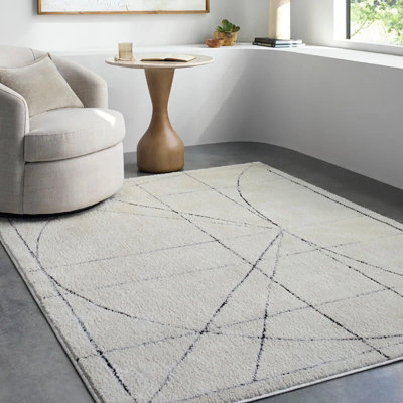 Image of Galey Alix X Livabliss Modern Scandi High Pile Ivory/black Architect V Area Rug 160 X 213cm - Easy Care, Ideal For Living Room