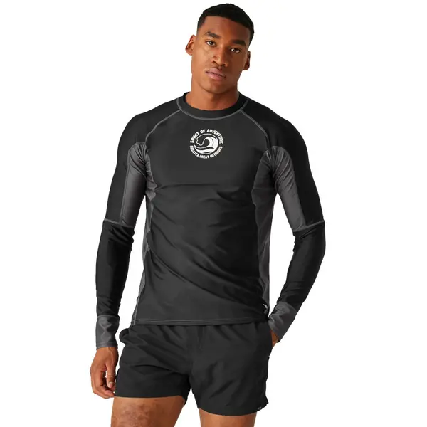 Image of Regatta Mens Long Sleeve Rash Vest Top XL - Chest 43-44' (109-112cm) Black/Dark Grey RMM028-9AB-XL