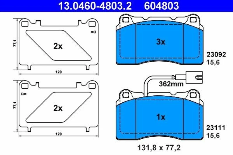Image of ATE 13.0460-4803.2 Brake pad set incl. wear warning contact, with accessories Brake Pad Set,disc brake (402)