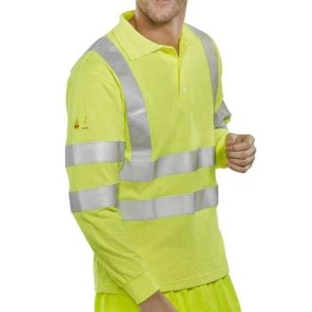 image of Fire Retardant Hi-vis Anti Static Polo Long Sleeved Saturn Yellow - Size 6XL