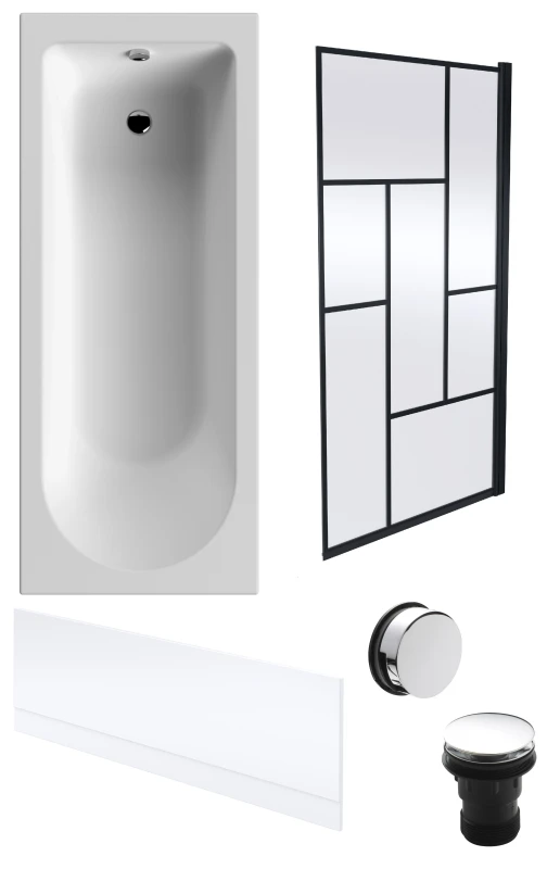 Image of Balterley Round Bath, Front Panel, Black Abstract Screen Chrome Waste 1700x700mm Silver
