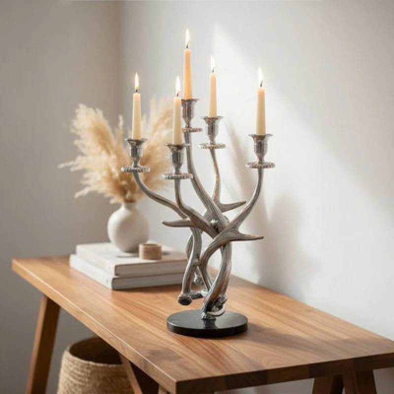 Image of Orsina 5 Candles Antler Candelabra Holder, Candle Holder For Dining Table, 5 Candle Holder Centrepiece