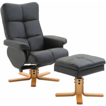 Image of Homcom - Wooden Recliner Chair Armchair Lounge PU Leather Ottoman Footrest Black