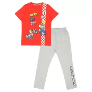 image of Super Mario Girls Here We Go Pyjama Set (11-12 Years) (Red/Heather Grey)