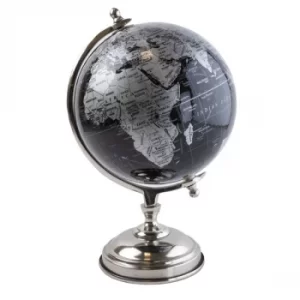 Image of Large Globe on Metal Stand Black and Silver 32cm
