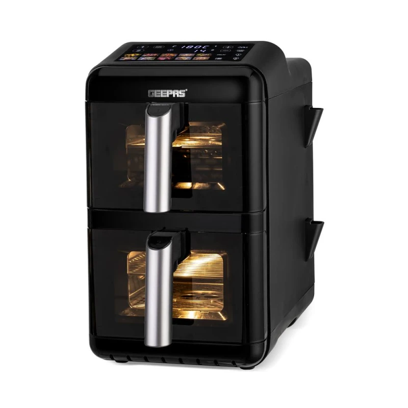 Image of Geepas 12L Dual Drawer Air Fryer Oven 2800W Dual 6L Baskets 10 Presets Smart Finish in Black Unisex