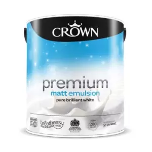 image of Crown Paints Breatheasy Matt Emulsion Pure Brilliant White 2.5L