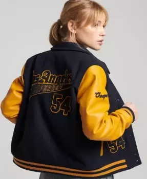 Image of Superdry Womens Vintage Mixed Varsity Bomber Navy / Indigo - Size: 8
