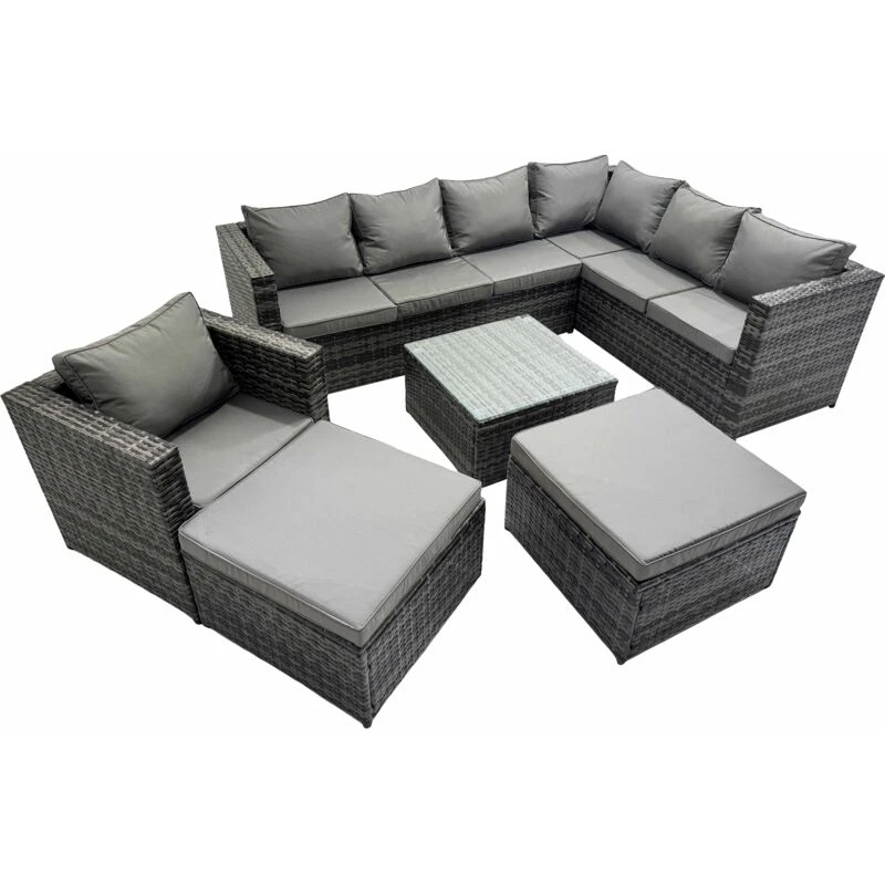 Image of Fimous Garden Furniture Sofa Set withChair 2 Big Stools Dark Grey Dark Grey Unisex