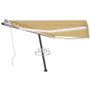 image of Vidaxl Manual Retractable Awning With LED 450X300 Cm Yellow And White