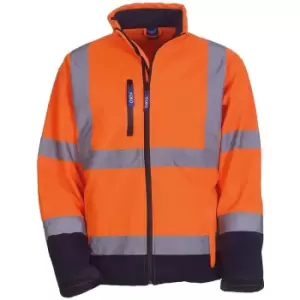 Image of Yoko Mens Hi-Vis Sofshell Jacket (XL) (Hi Vis Orange/Navy) - Hi Vis Orange/Navy