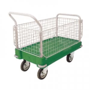 image of Slingsby Plastic Platform Truck 2 End 2 Mesh Sides Green 308505