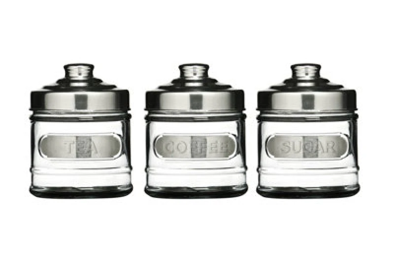 Image of Premier Housewares Aluminium Lid Jar Set of Three Round Glass Jar Set Silver