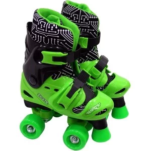 Image of Medium Elektra Adjustable Quad Boot Roller Skates (Green & Black)