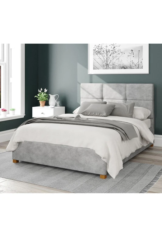 Image of Aspire Aspire Caine Upholstered Ottoman Storage Bed, Kimiyo Linen Fabric in Silver Size: Double Silver Double Unisex 5057632187789