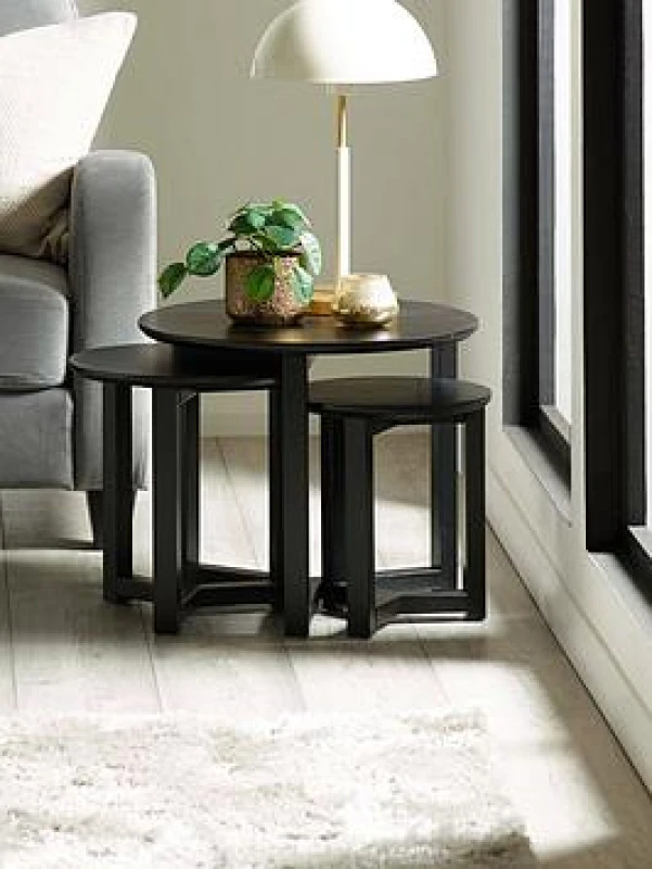 Image of Julian Bowen Nidri Solid Oak Nest Of Tables - Black WPD7D Unisex