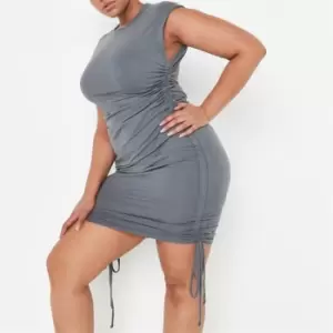 image of Missguided Plus Size Ruched Slinky Mini Dress - Grey