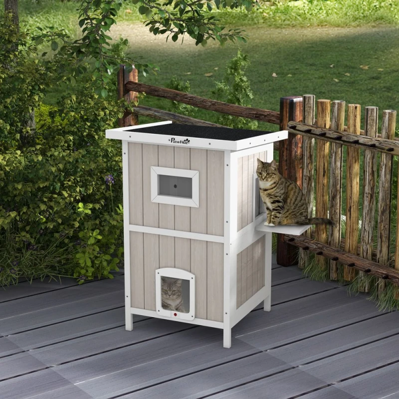 Image of PawHut Outdoor Wooden Cat House w/ Removable Bottom - Pawhut 5056725399016