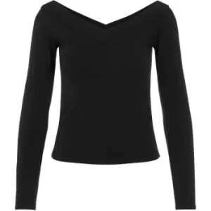 Pieces Sleeve V Neck Top - Black