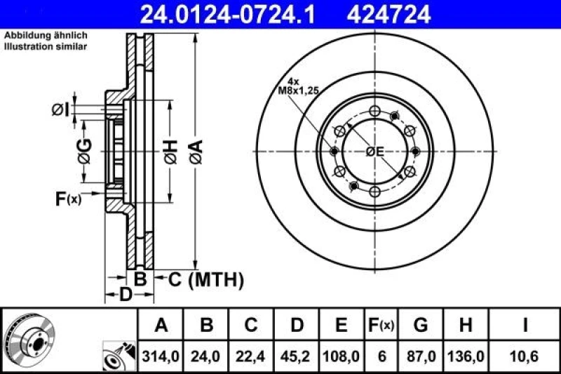 Image of ATE 24.0124-0724.1 Brake disc Vented, Coated Brake Disc (82)