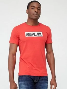 Image of Replay Block Logo Short Sleeve T-Shirt - Red, Size L, Men