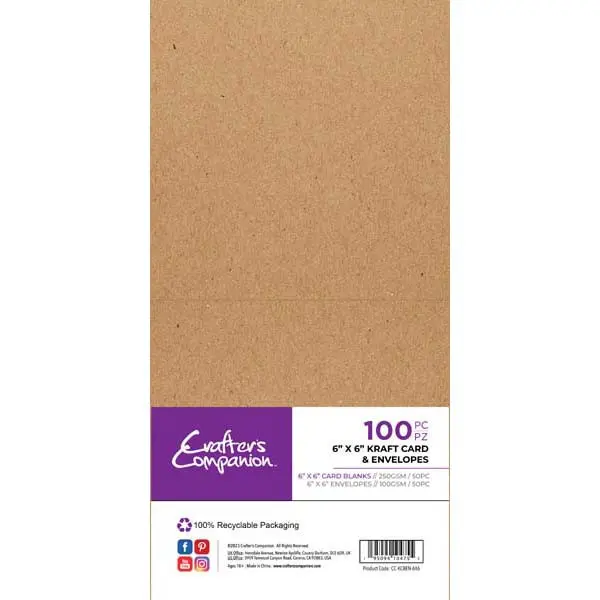 image of Crafter's Companion 6" x 6" Card Blanks & Envelopes Kraft 250 GSM Pack of 50