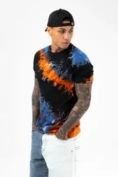 Image of HYPE MENS MULTI BOHEMIAN DYE SCRIBBLE T-SHIRT