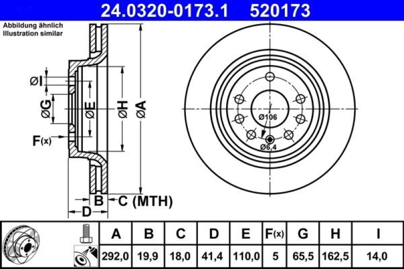 Image of ATE 24.0320-0173.1 Brake disc Vented, Coated, with bolts/screws Brake Disc (82)