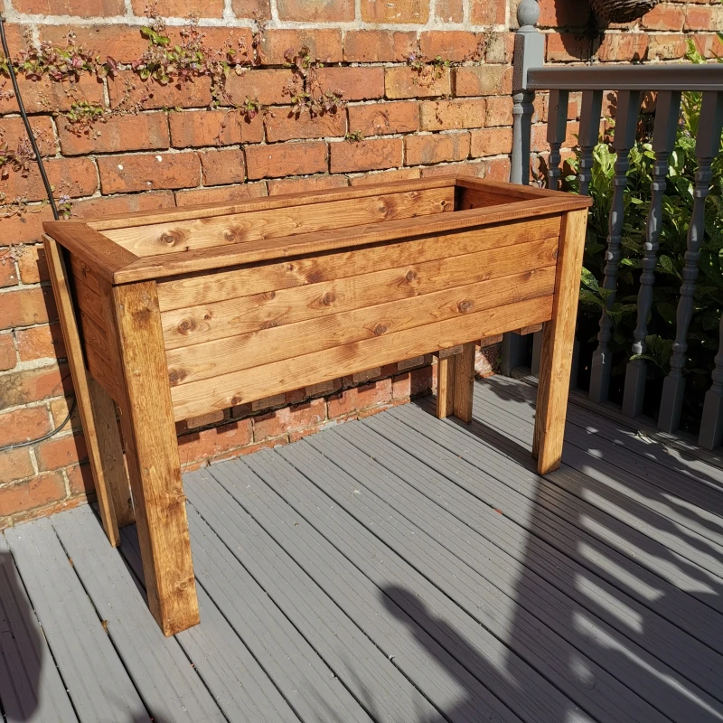 Image of Hand Made Rustic Wooden Large Raised Garden Trough / Flower Bed Planter