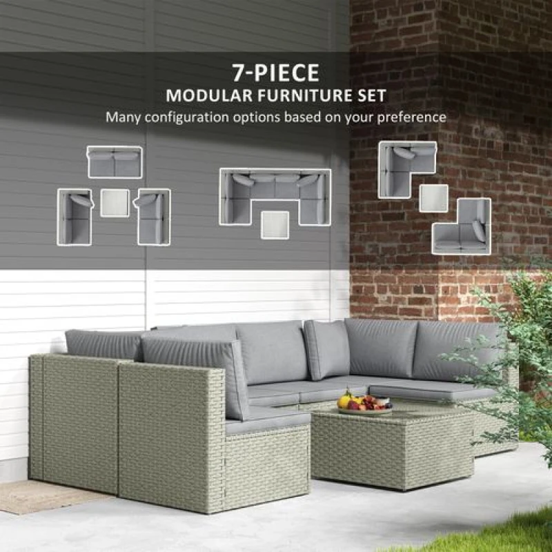 Image of Outsunny 7 Pieces Rattan Garden Furniture Set with Cushions, Light Brown, Brown 860-387V70ND