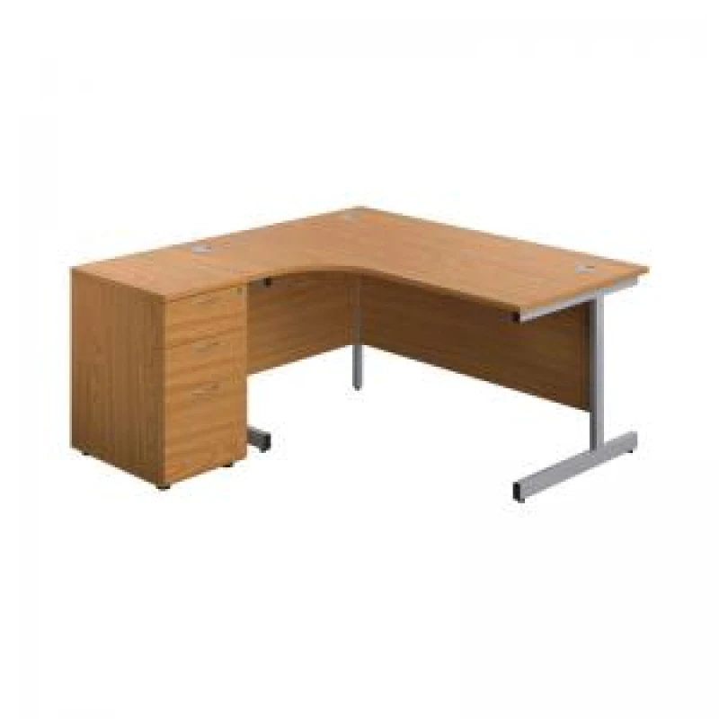 Image of First Radial Left Hand Desk with Pedestal 1600x800-1200mm Nova Oak/Silver KF803263