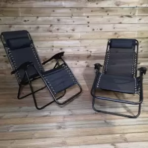 image of Pair of Multi Position Textoline Garden Relaxer Chair Lounger - All Black